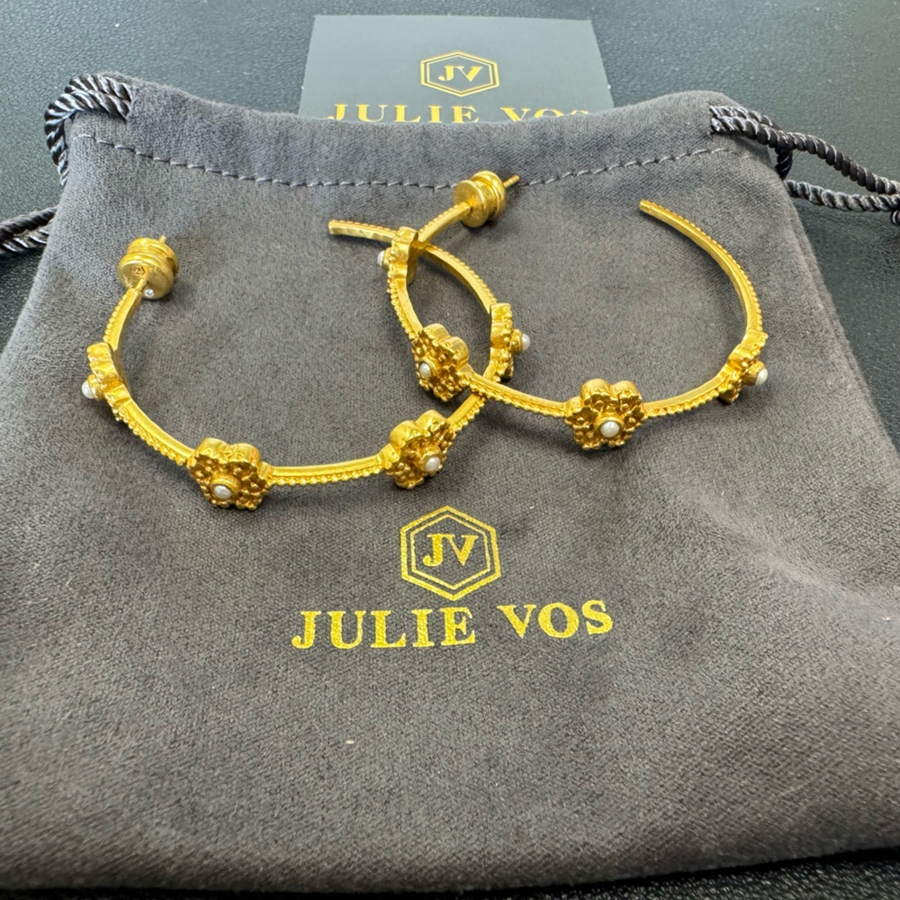 Julie Vos Gold Floral Pearl Hoop Earrings - Gold